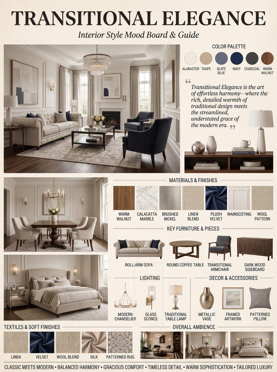 Transitional Elegance — interior style mood board